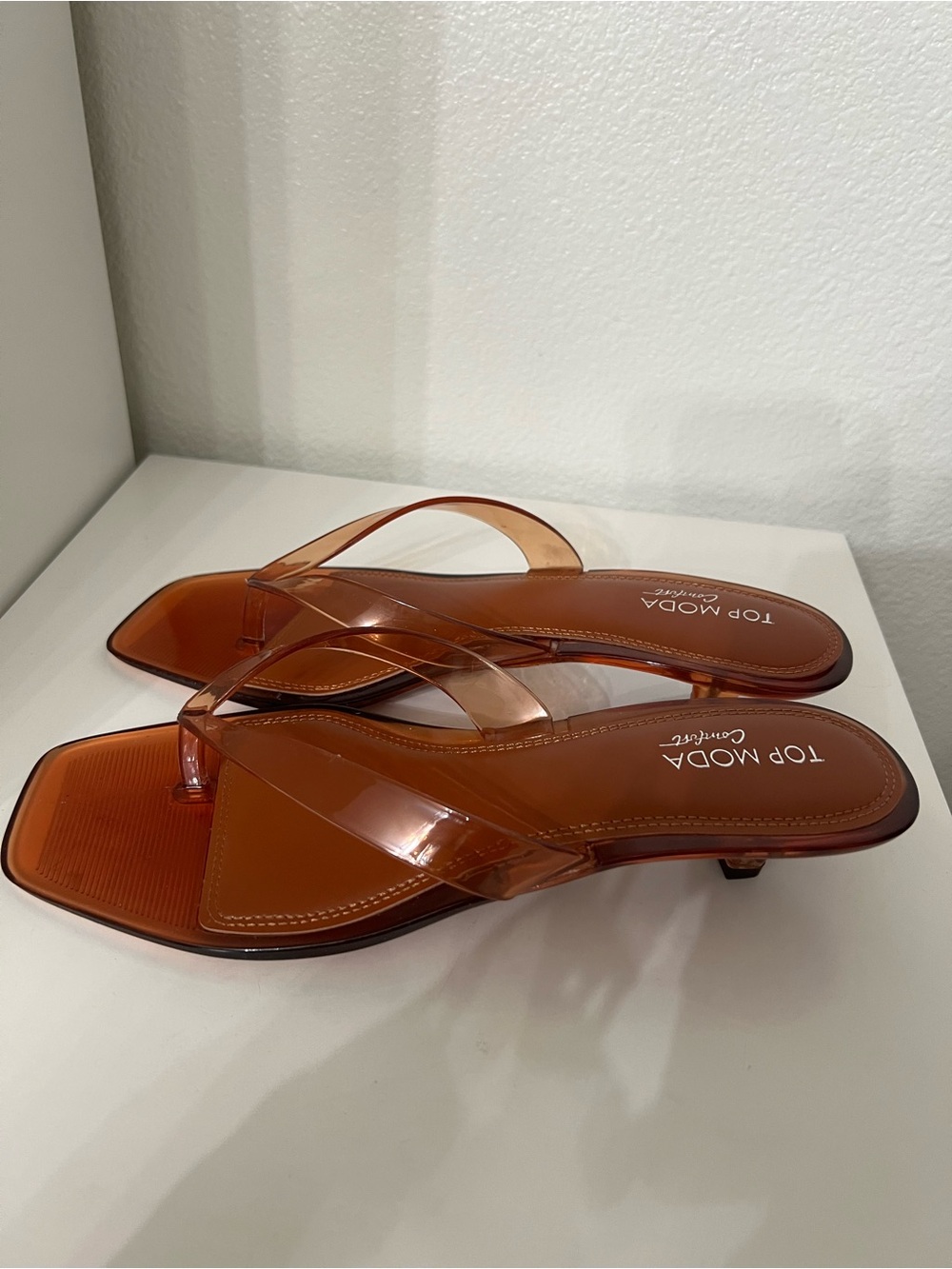 TOP Moda Amber Brown Square-Toe Sandal Heels